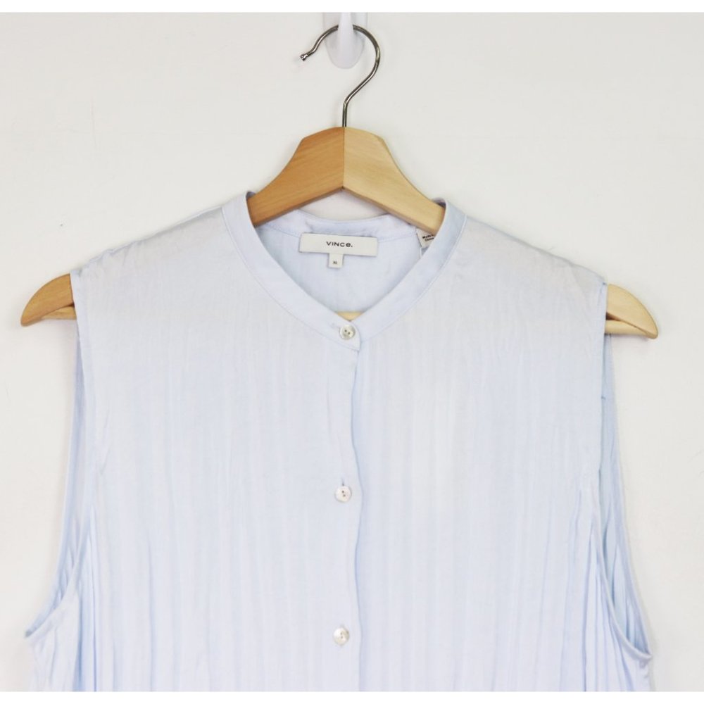 NWT Vince Sleeveless Crushed Satin Band Collar Blouse Powder Blue X Large XL - Picture 7 of 11
